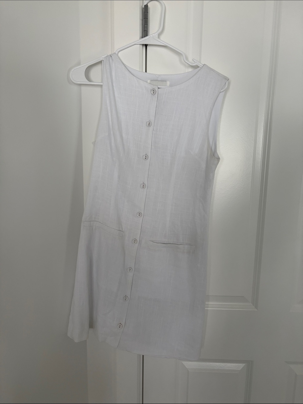 Sleeveless White Button-Front Summer Dress
